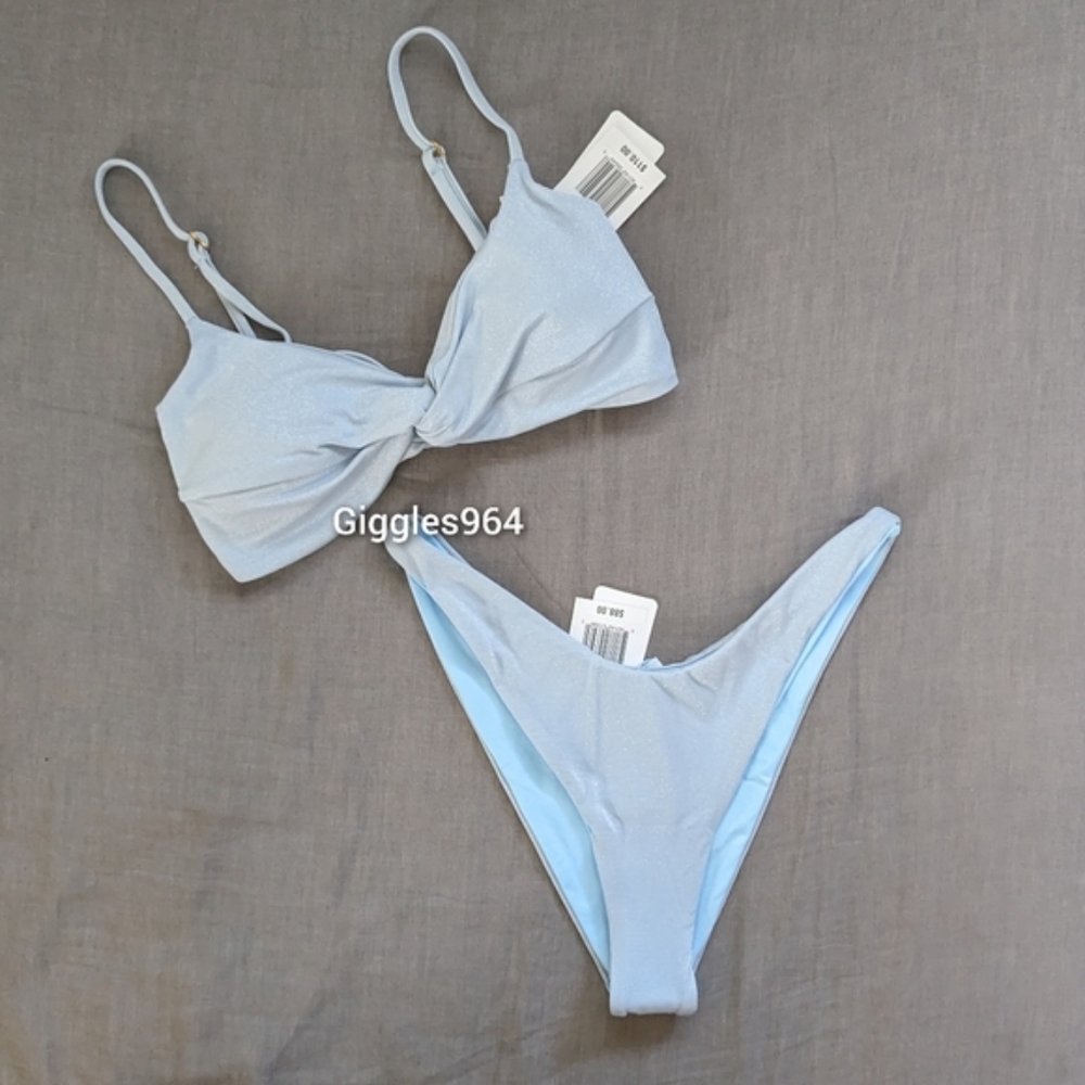 L*Space Ringo Cabana Bikini Set Sky Blue Shimmer - Picture 1 of 10